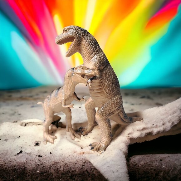 DINOSAURS LOT OF 2 CHINA TYRANNOSAURUS REX DINOSAUR PLASTIC TOY PLAY REALISTIC - Picture 9 of 9